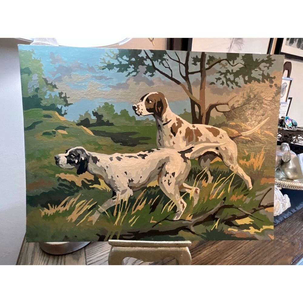 Vintage 1950's Paint by Number English Setter Pointer dogs sporting dog painting